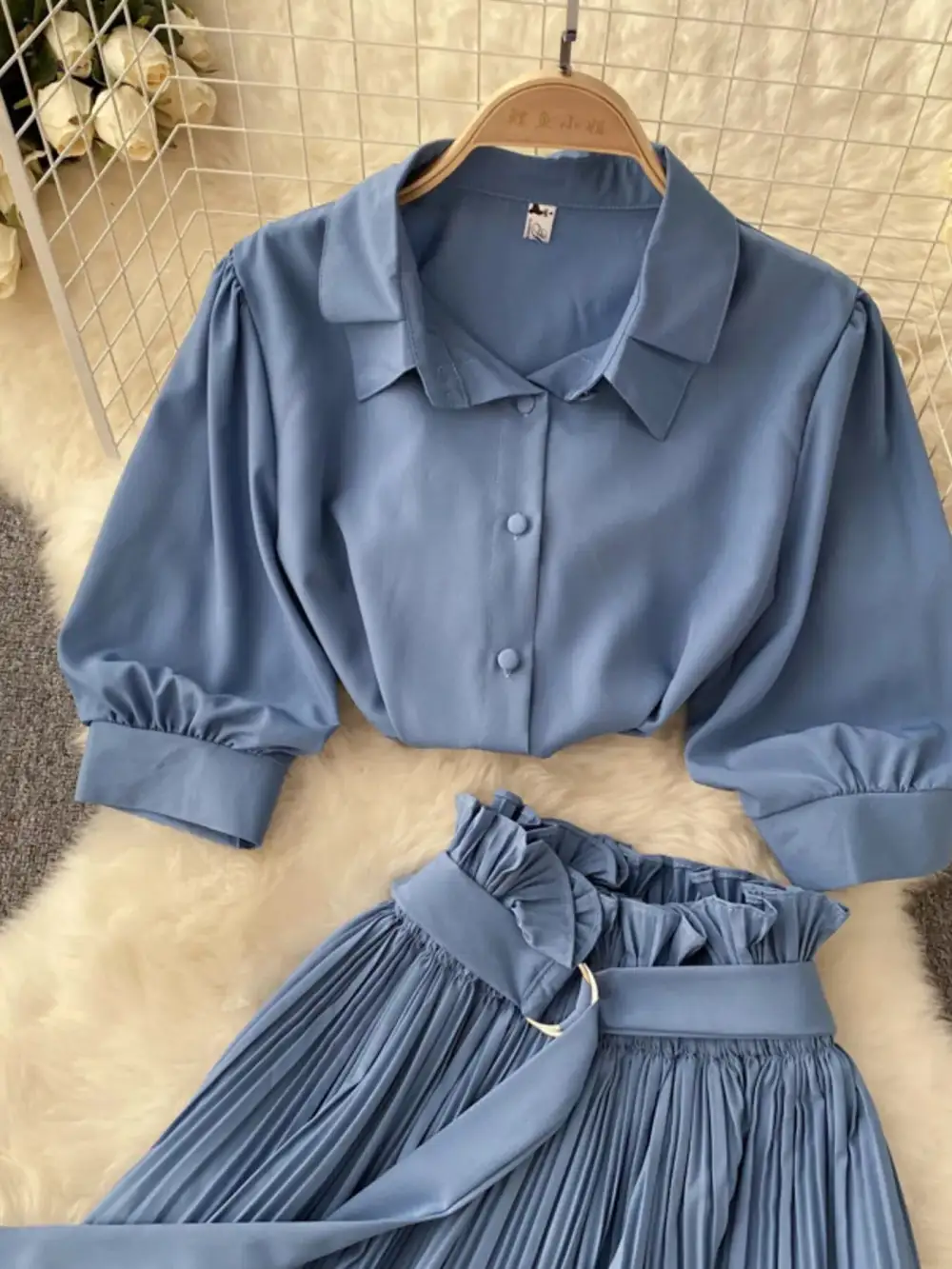 Puff Sleeve Pleated Coordinated Set
