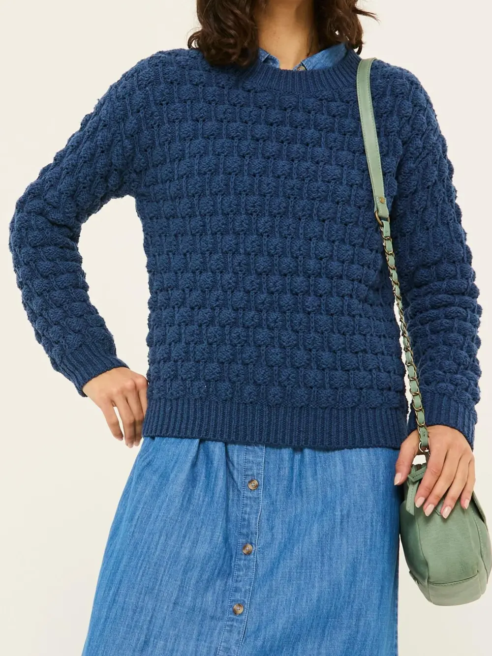 Navy Bea Bobble Knitted Jumper