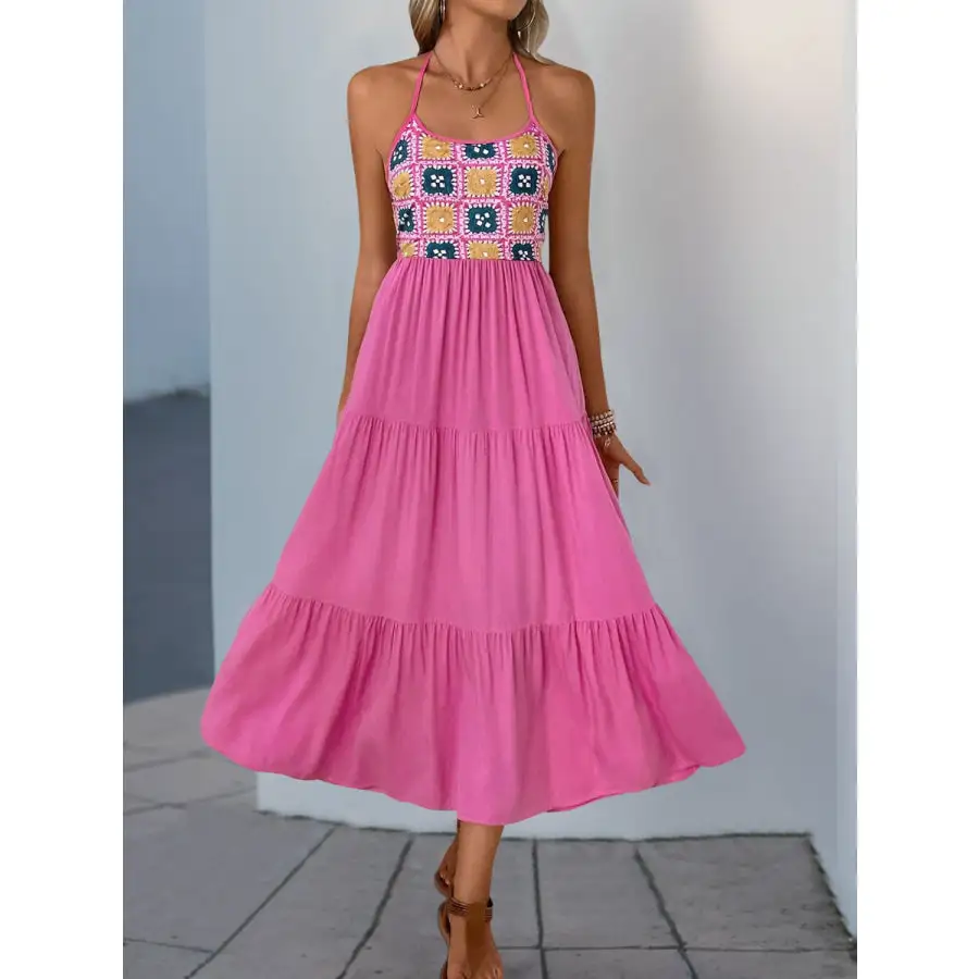Halter Halter Neck Tiered Midi Dress