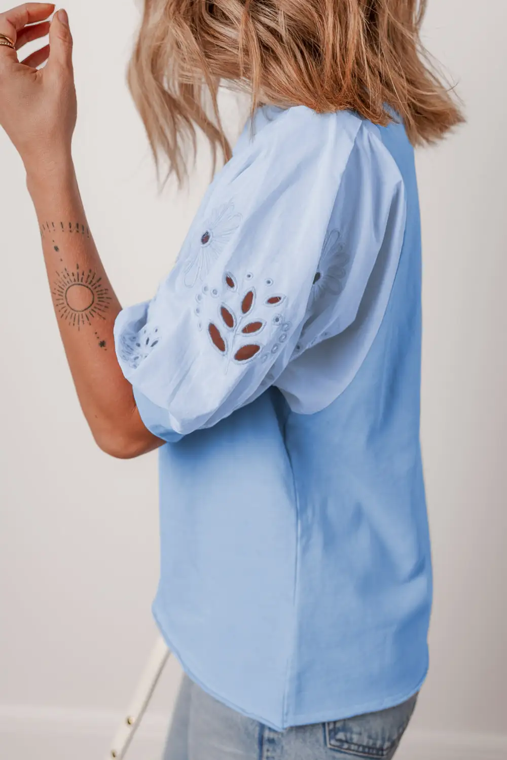 Floral Embroidered Eyelet Blouse