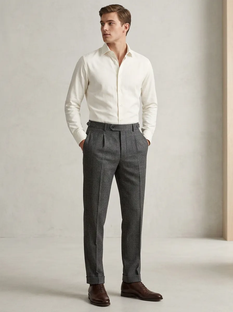 Men's Business Casual Grey Plaid Trousers