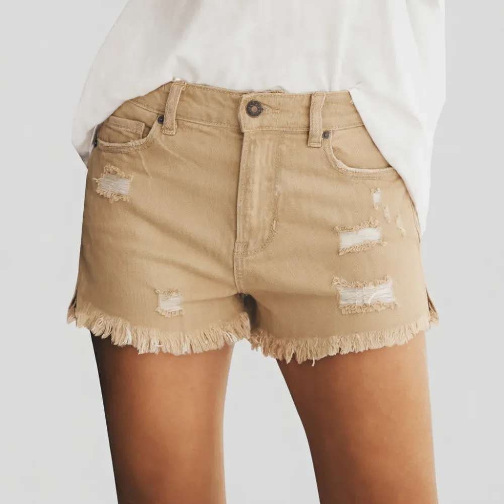Women's Casual Mid Rise Denim Shorts Stretch Ripped Raw Hem Jean Shorts