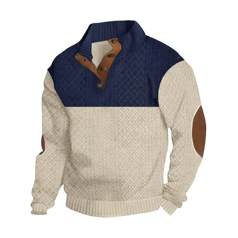 70%  OFF !! Men's Colorblock Button-Neck Sweater