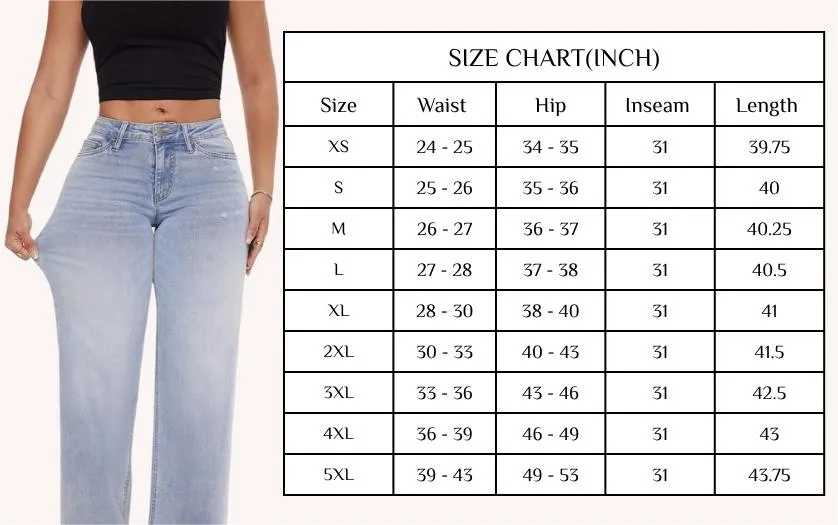 Mid-low Rise Baggy Jeans Stretchy Wide Leg for Women Distressed Pants