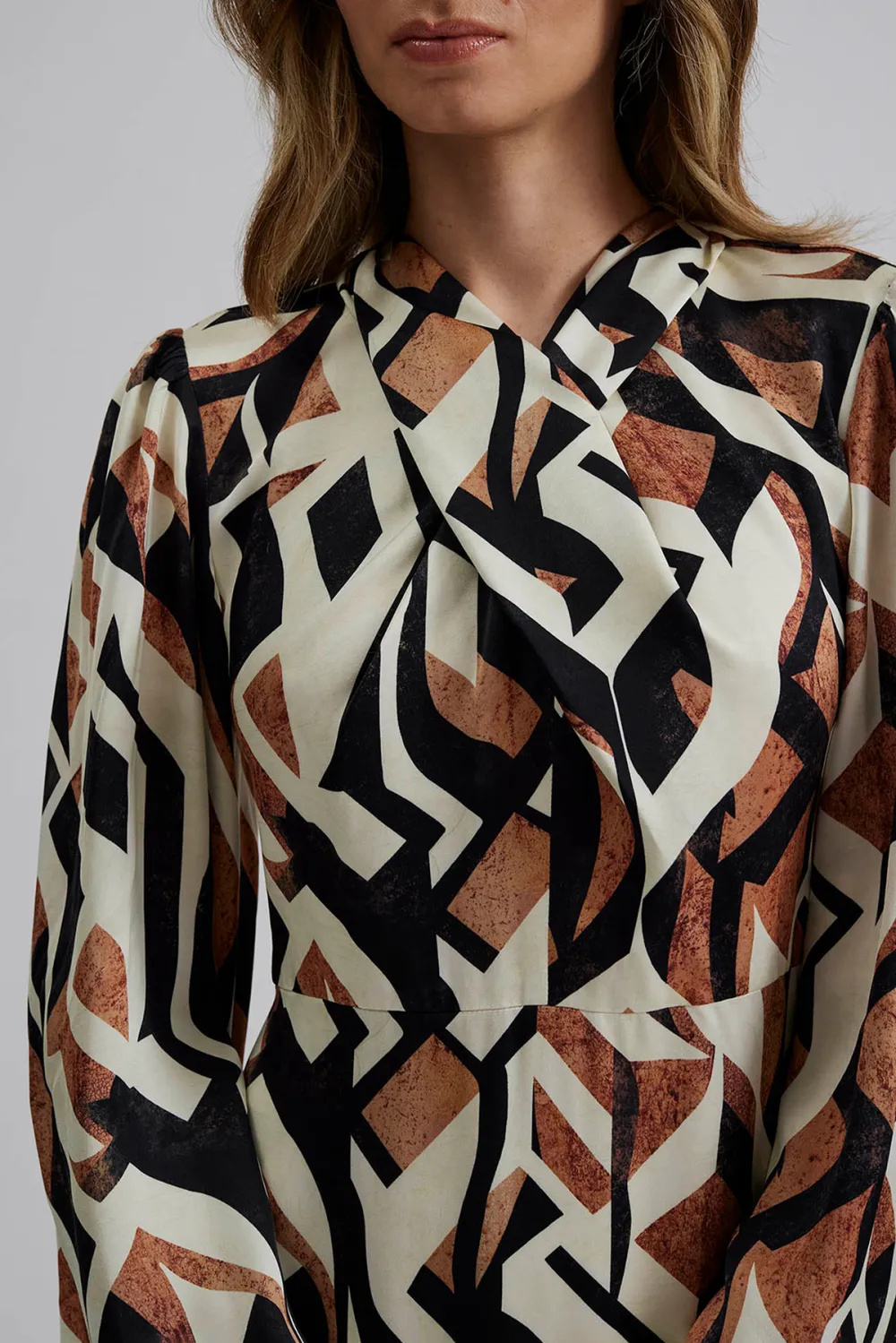 Geometric Print Wrap Midi Dress