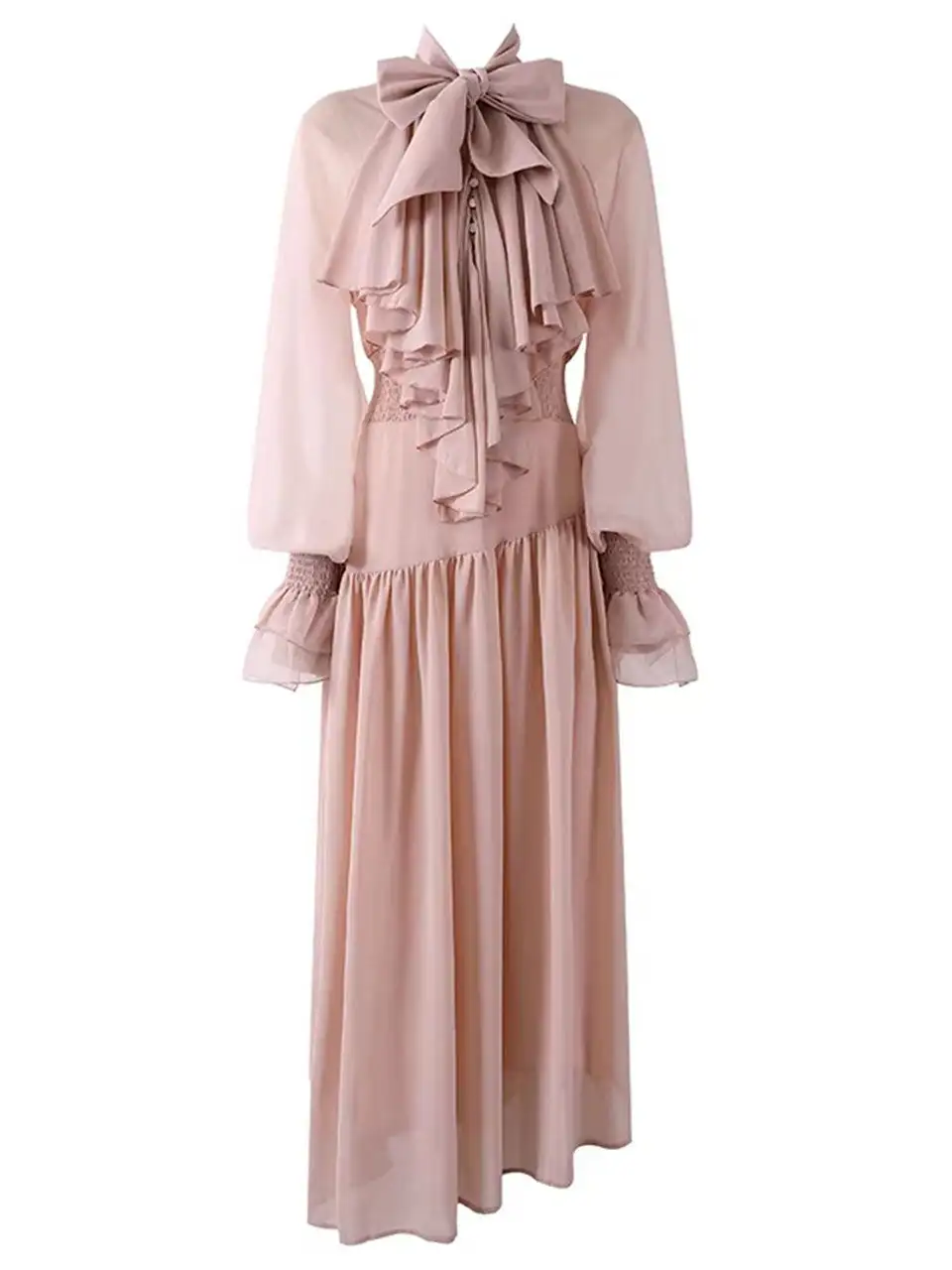 Chiffon Bow Flowy Maxi Dress