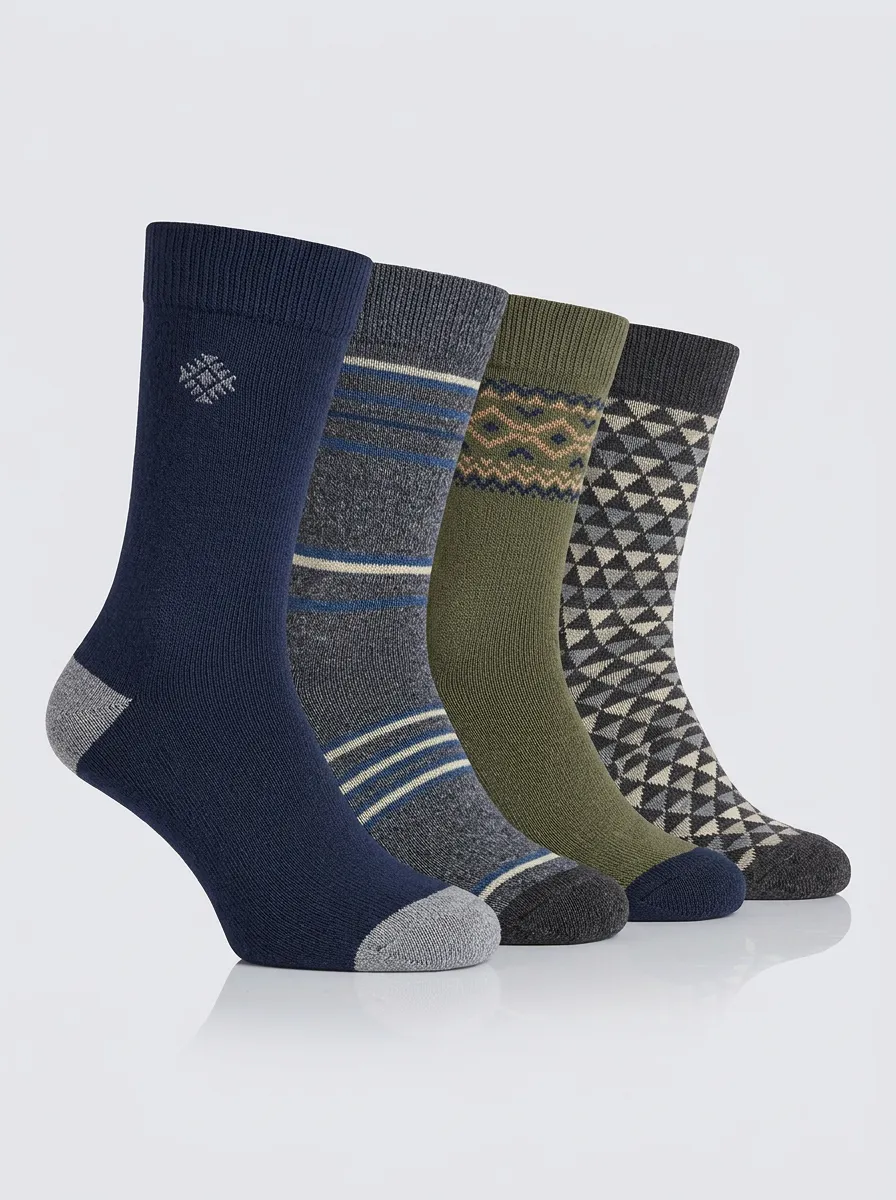 Easy-Wear Geometric Striped Silhouette Men's Four Pair Socks