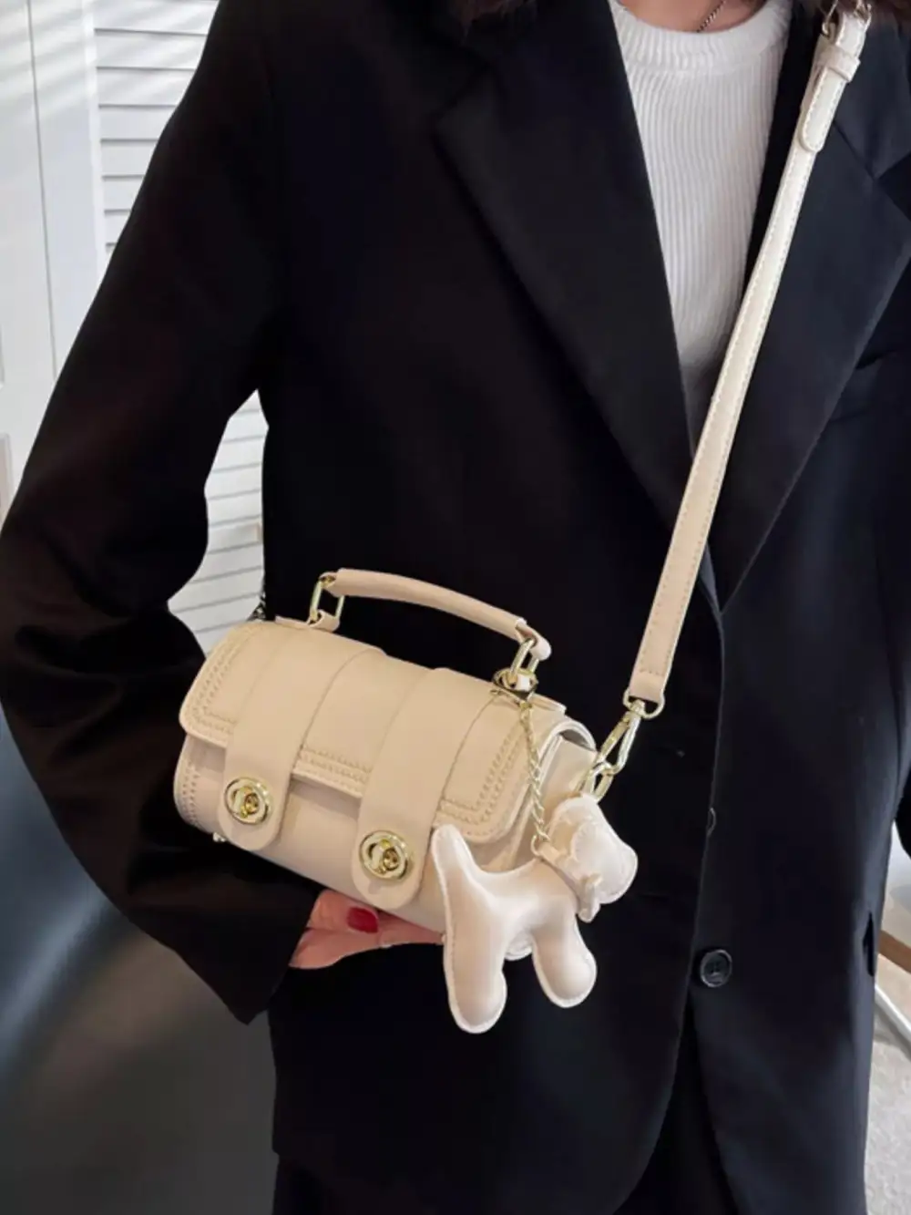 Leather Crossbody Bag with Charm