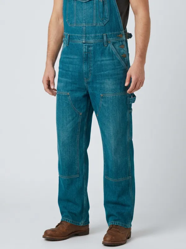 Men's Casual Vintage Blue Denim Reinforced-Knee Overalls