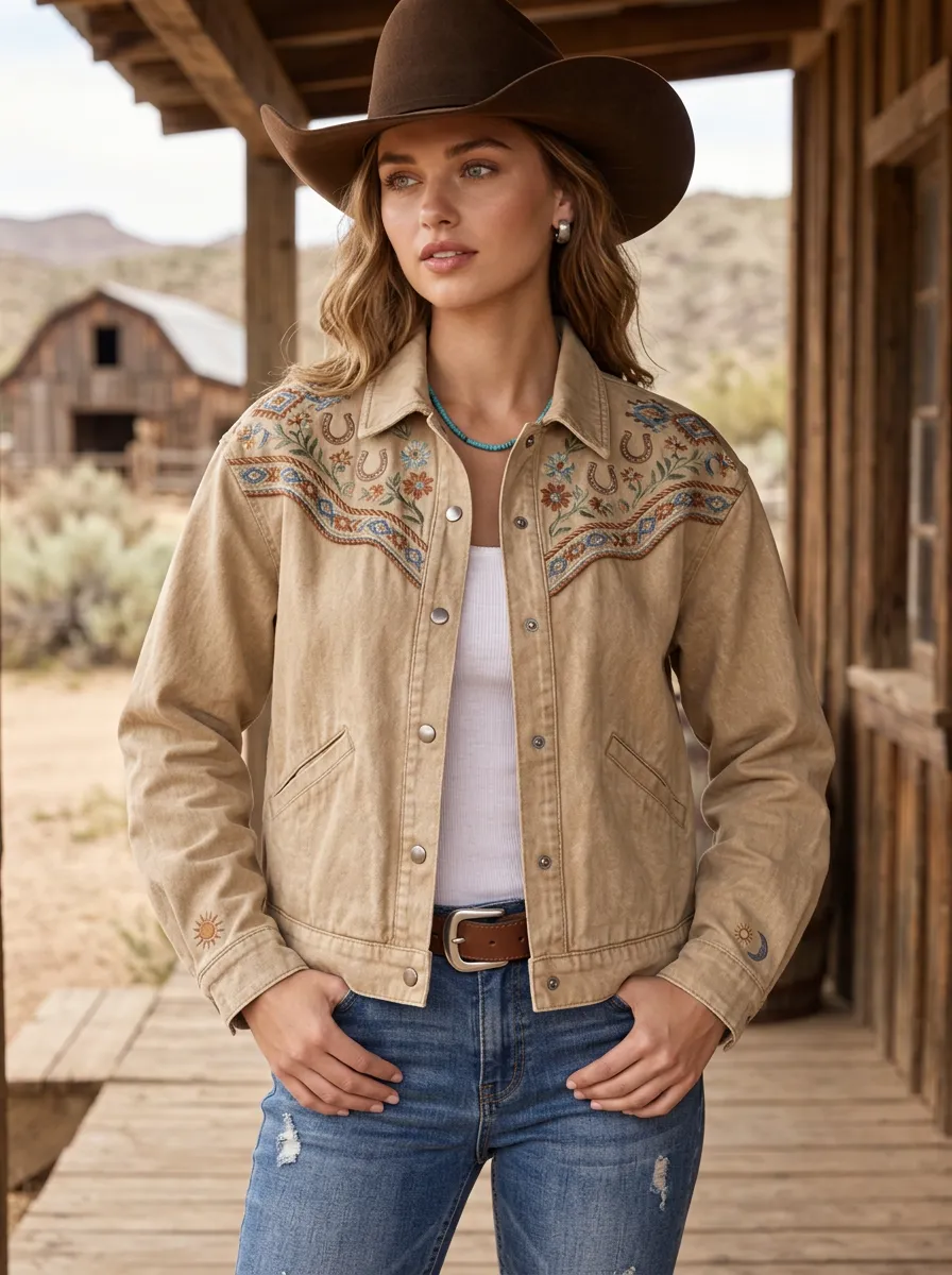 Women's Classic Western Cowgirl Horseshoe Horse Floral Jacket