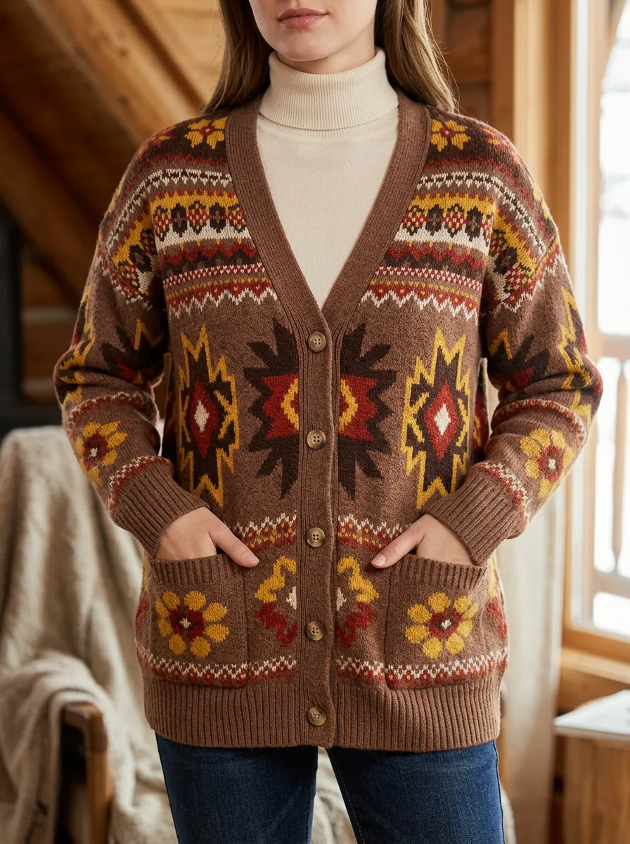 Women's Boho Southwestern Pattern Printed Cardigan