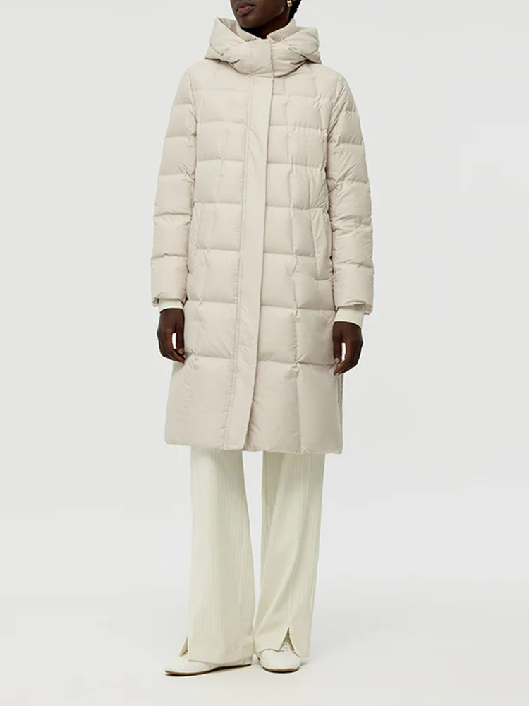 Patchwork Hooded Long Goose Down Coat