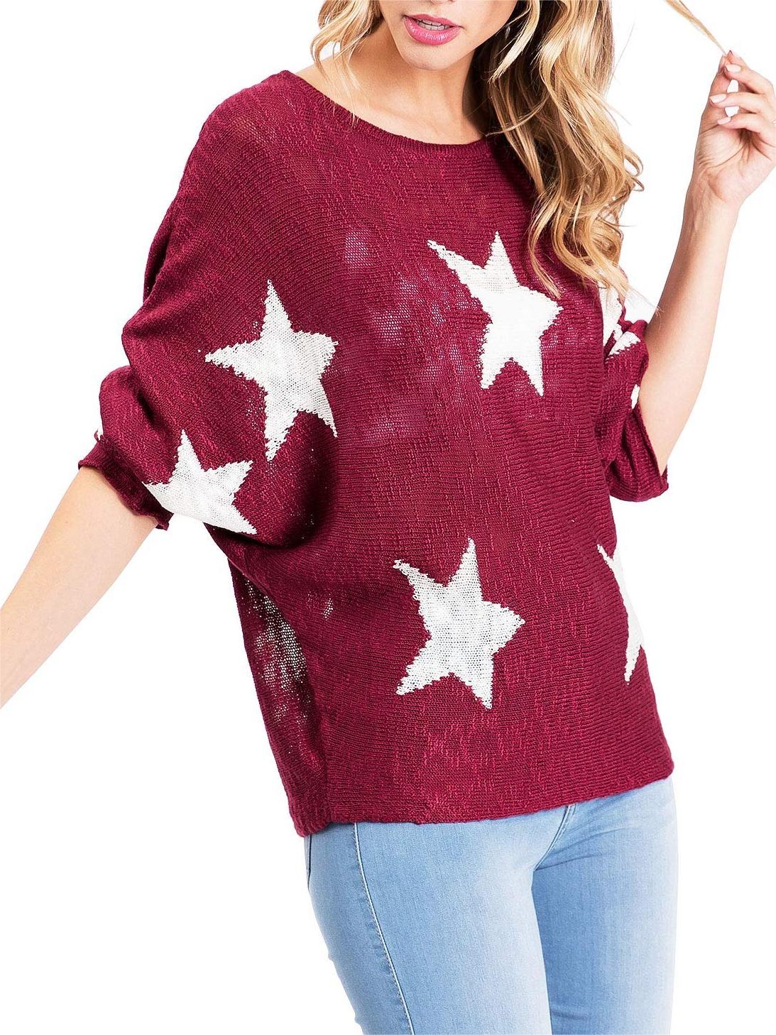 Maroon Star - Print Oversized Sweater