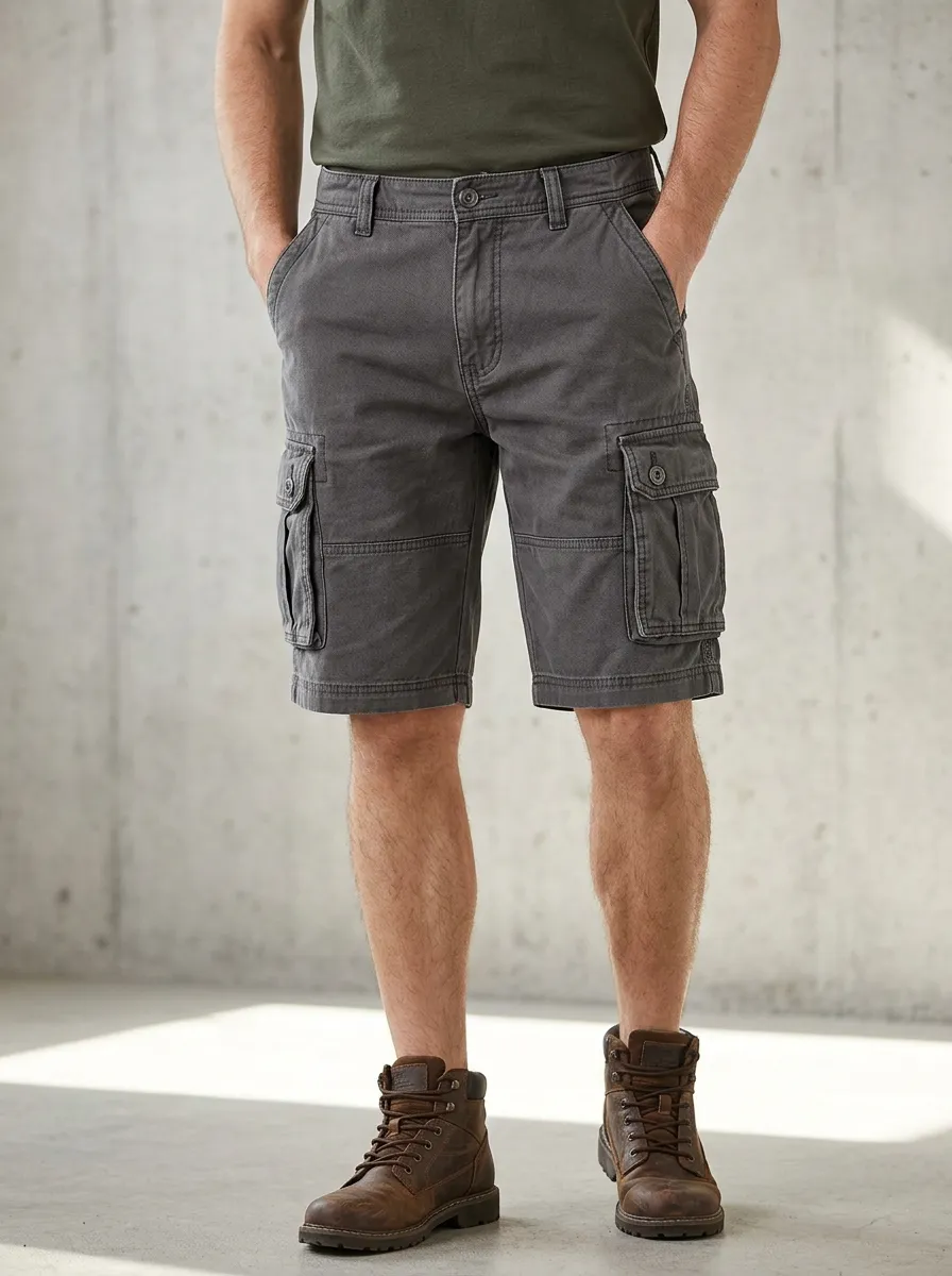 Men's Cargo Shorts with Multi-Pocket Button Zip Fly