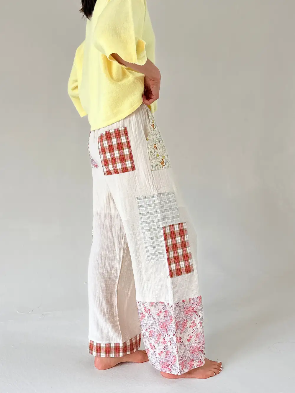Textured Patchwork Wide Leg Pants