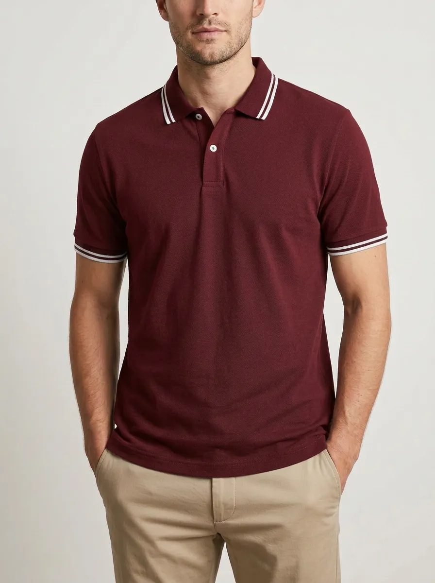 Men's Casual Striped Collar Grey Polo Shirt