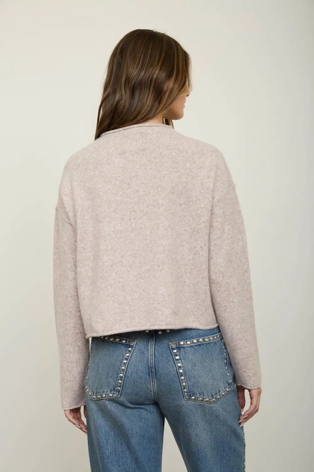 Raw Edge Mock Neck Cardigan
