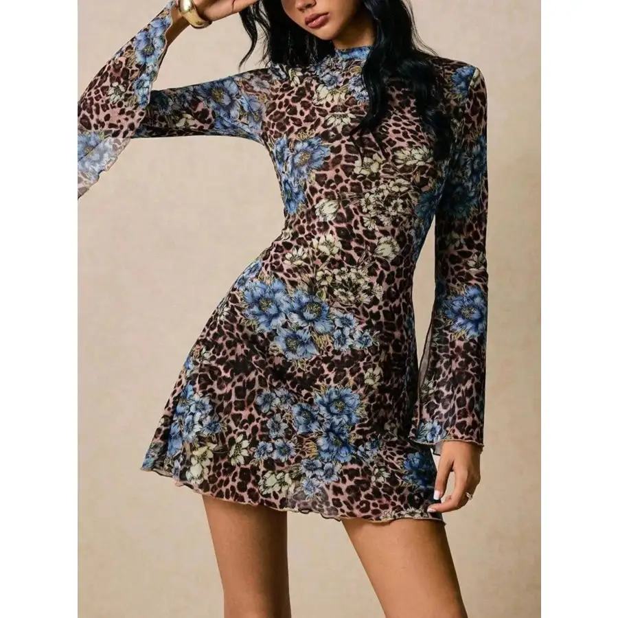 Print Slit Sleeve Mini Dress