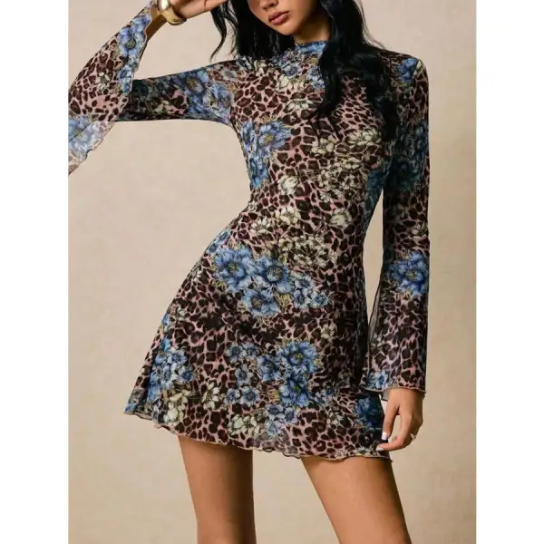 Print Slit Sleeve Mini Dress