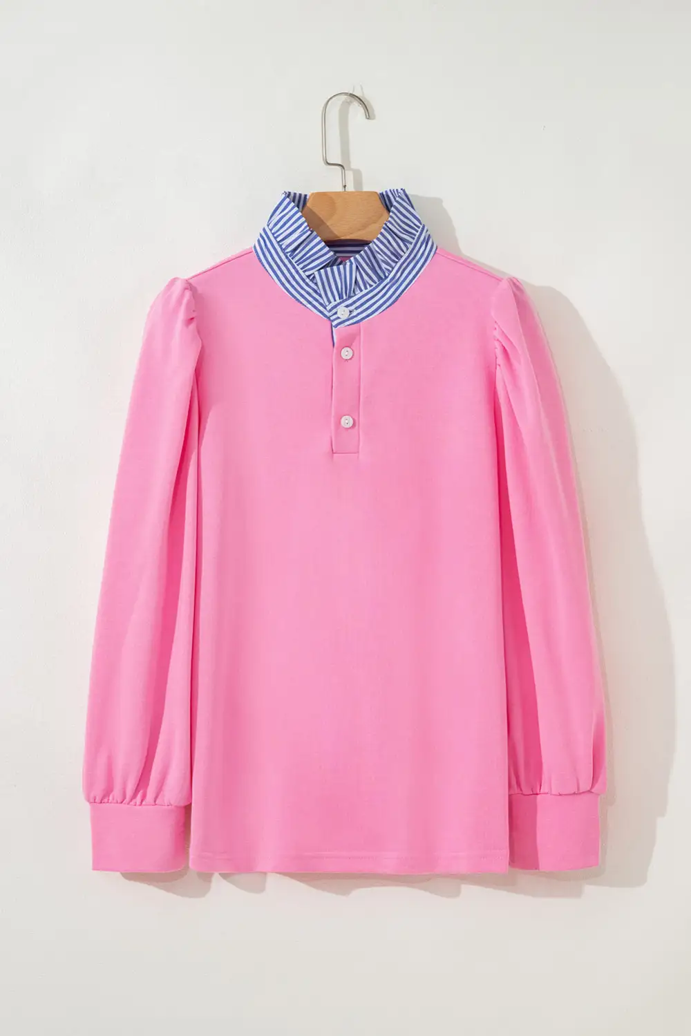 Relaxed Striped Patchwork Button Detail Sweatshirt