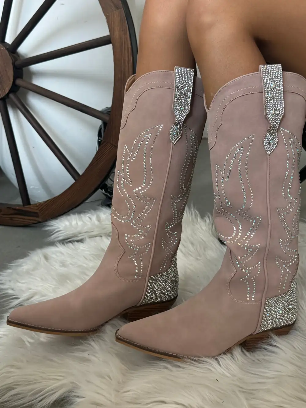 Faux-Leather Leather Western Knee-High Boots