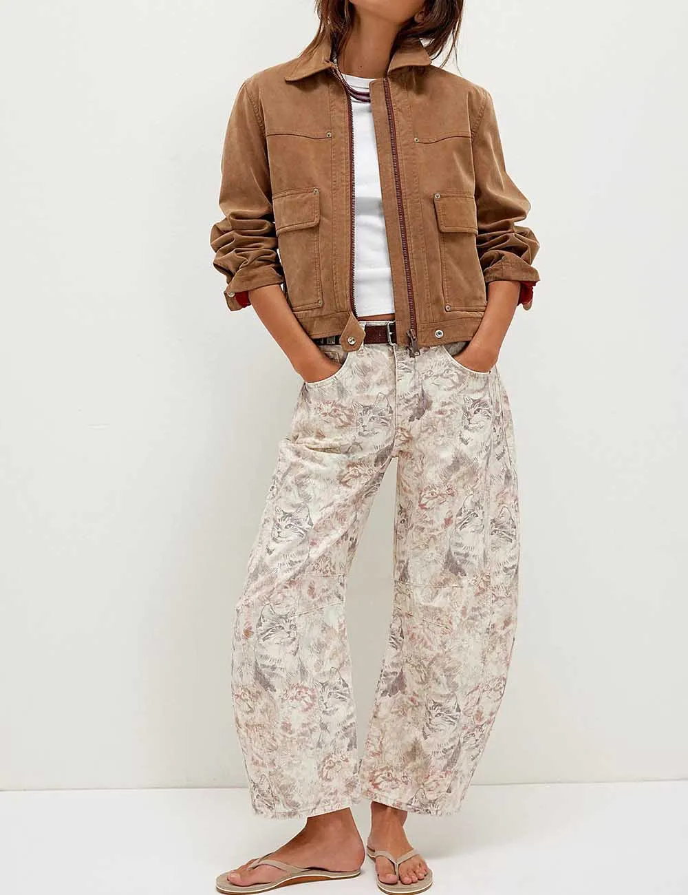 Barrel Print Jeans Daily Denim Pants