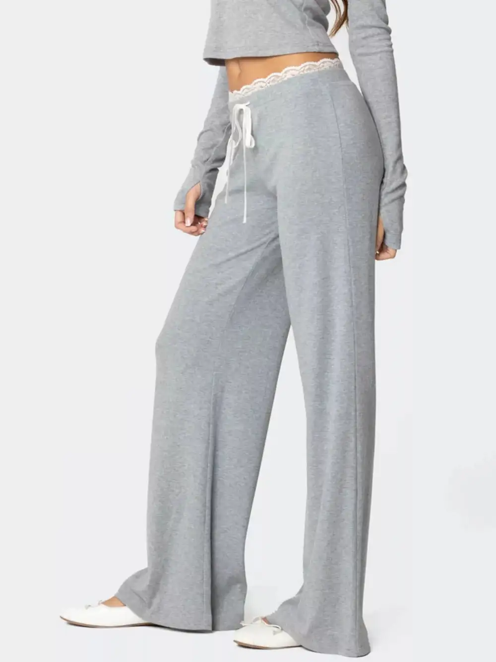 Lace Trim Wide Leg Pants