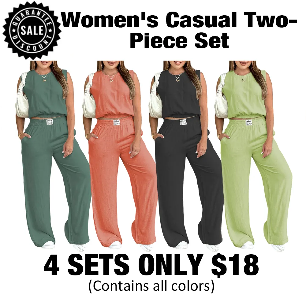 Women's Two-Piece Solid Color Vest And Wide-Leg Pants Set