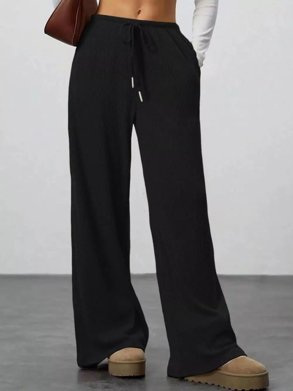 Wide Leg Relaxed Fit Drawstring Casual Pants