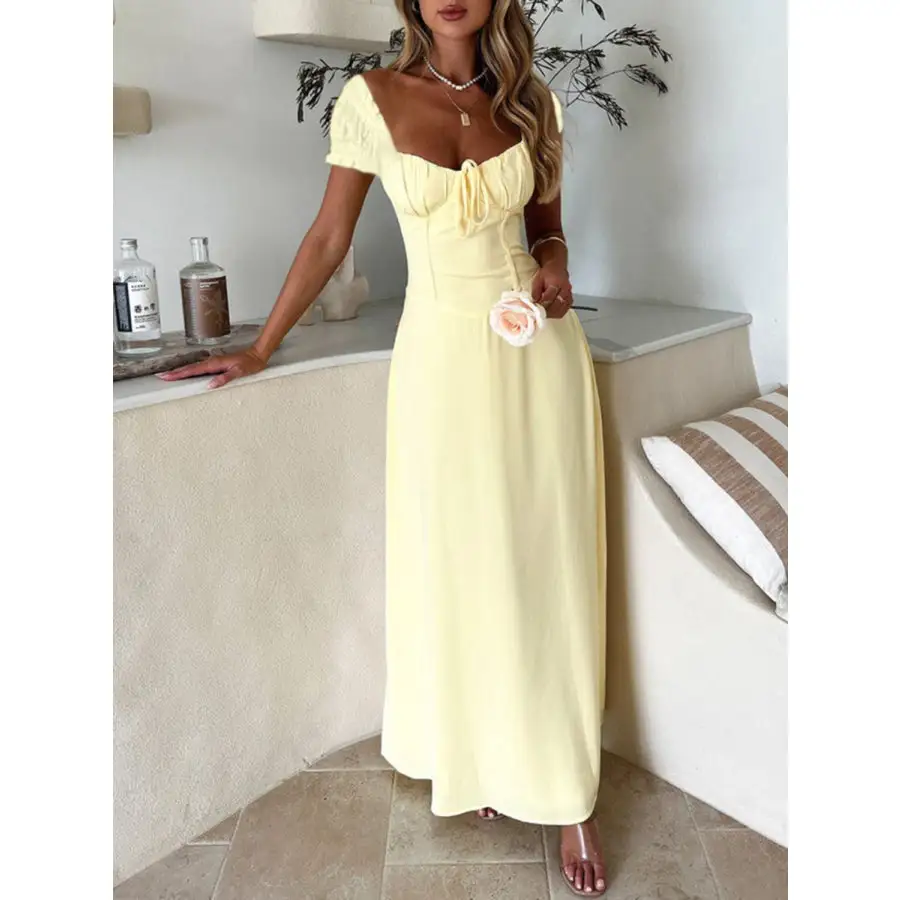 Devine Sweetheart Neck Short Sleeve Maxi Dress