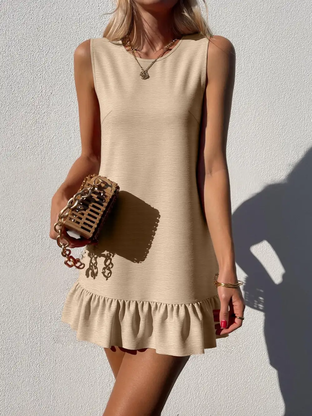 Smooth Finish Ruffle Sleeveless Mini Dress