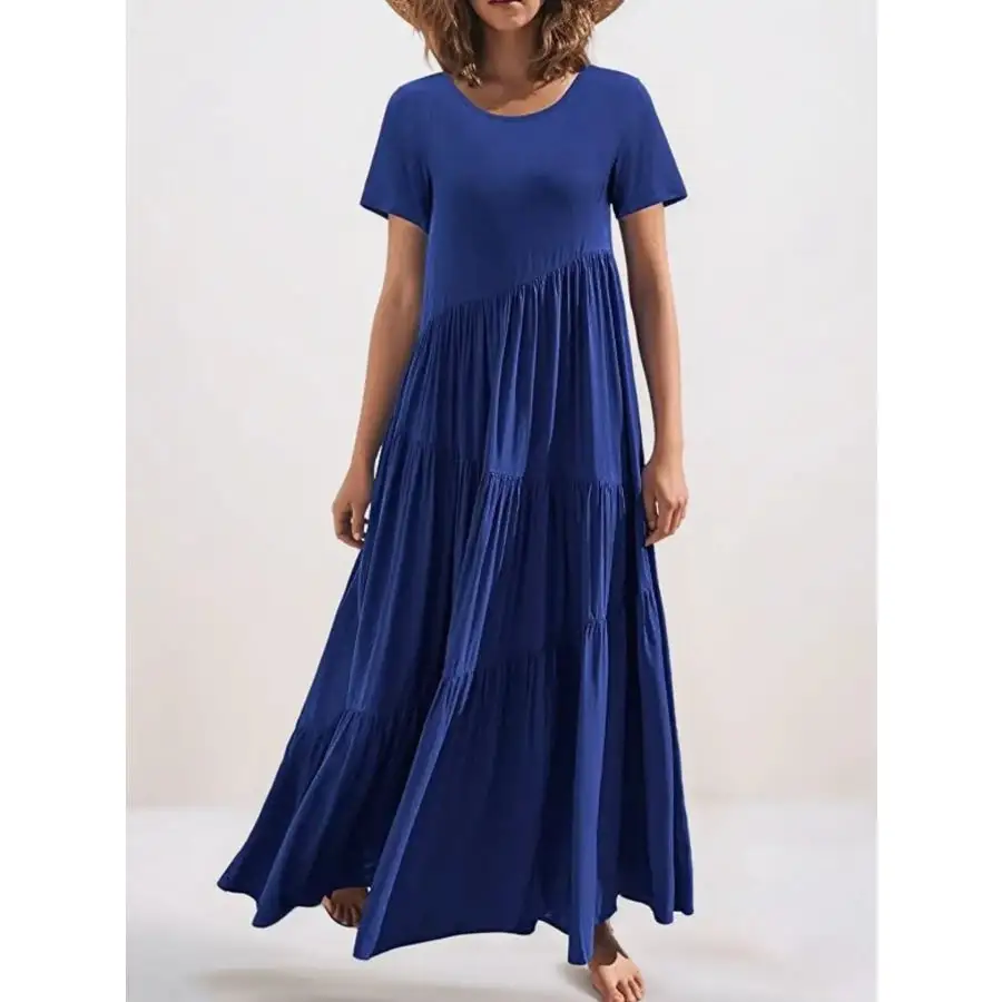 Round Neck Tiered Ruffle Maxi Dress