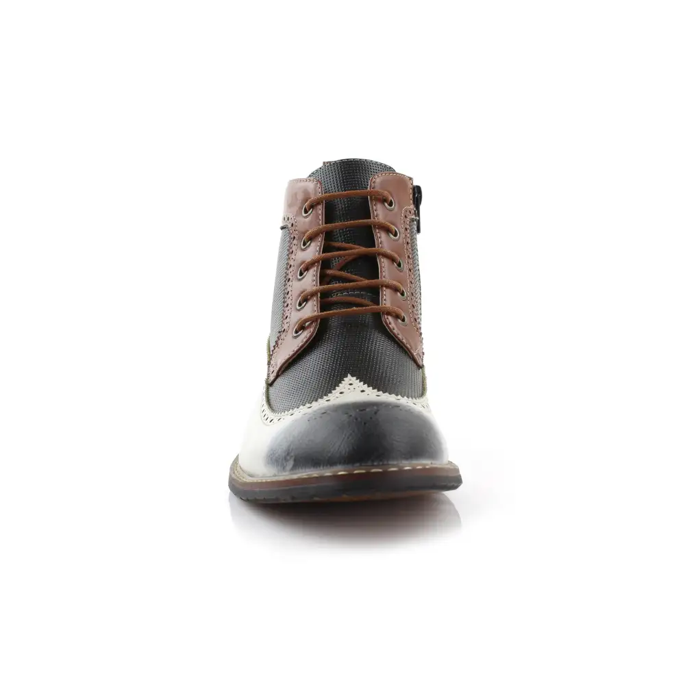 Faux-Leather Embossed Burnished Motorcycle Boots