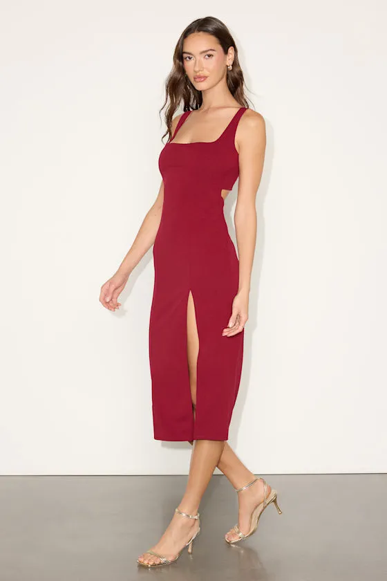 Davana Dark Red Cutout Midi Dress