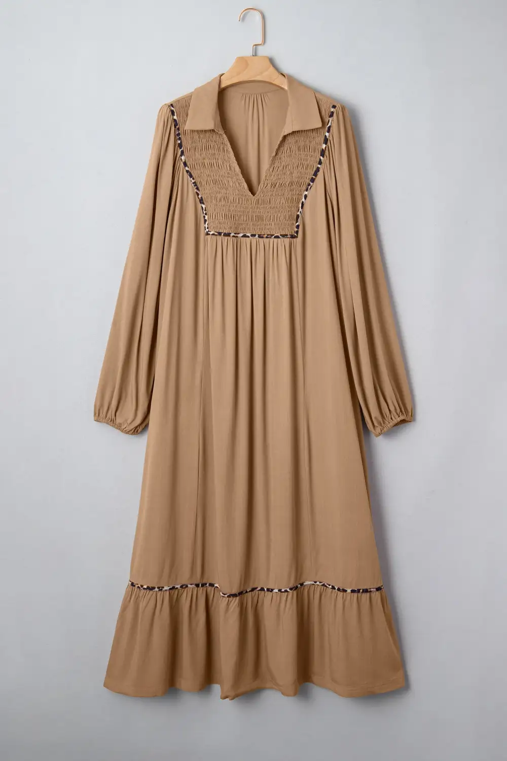 Finish Animal Print V Neck Smocked Dress