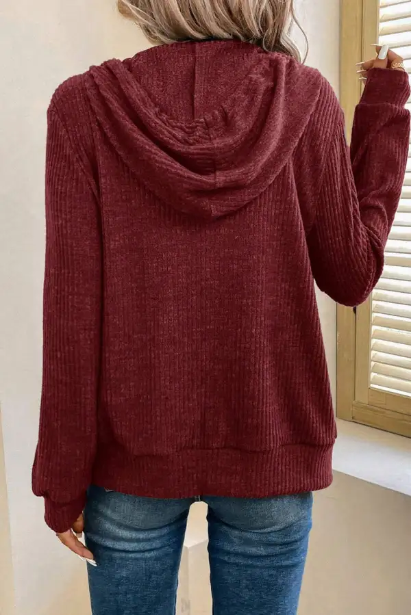 Everyday Ribbed Zip Detail Hoodie