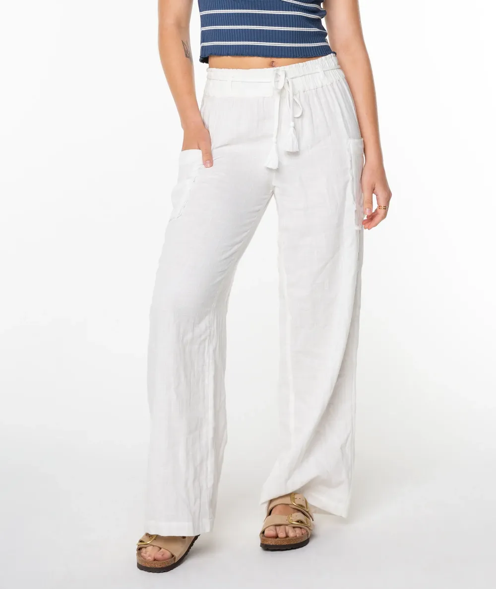 White Pure Cotton Ladies Wide-Leg Pants