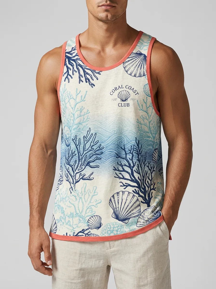 Men's Coral Coast Club Seashell Coral Printed Tank Top