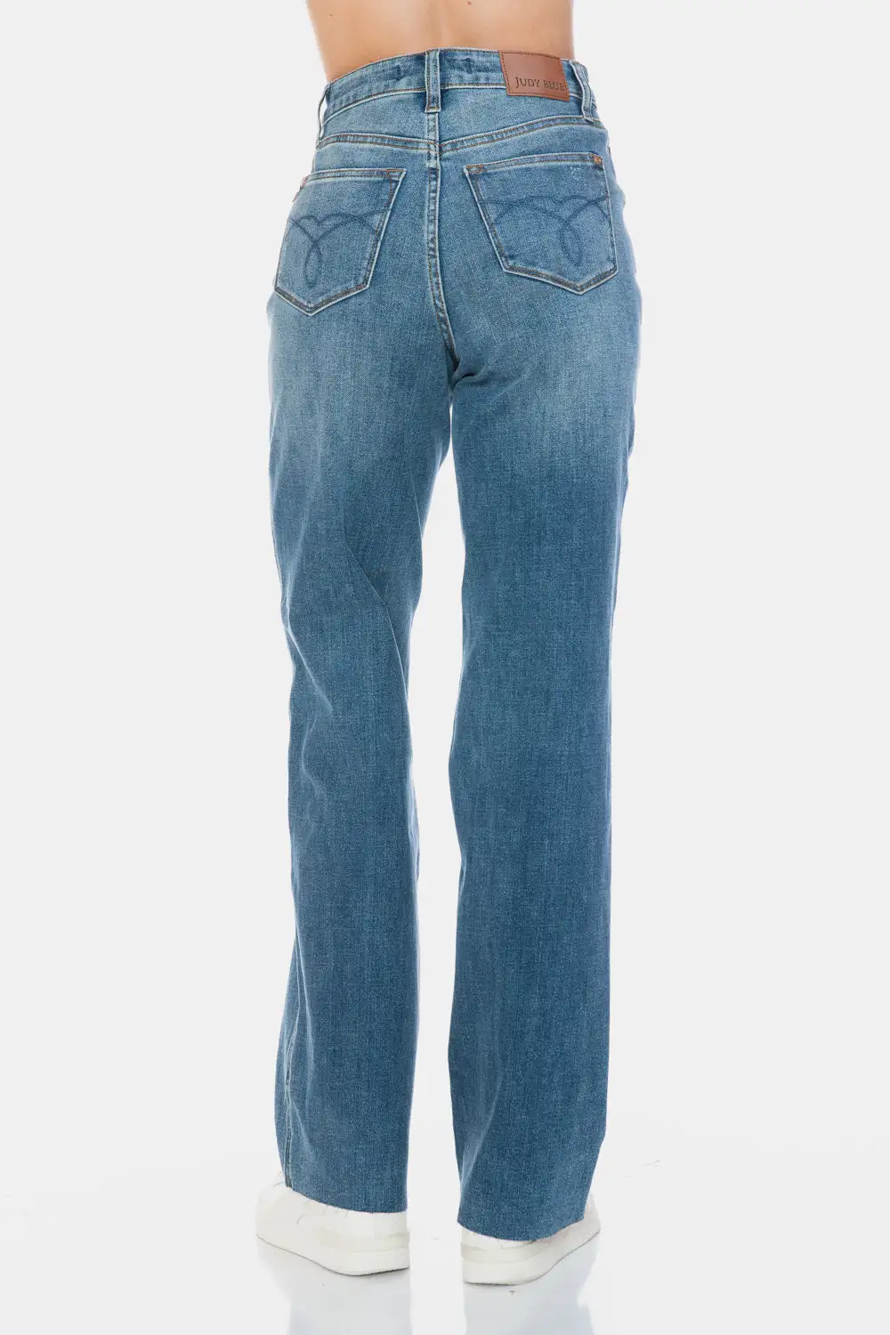 Relaxed Straight Leg Raw Hem Denim Jeans