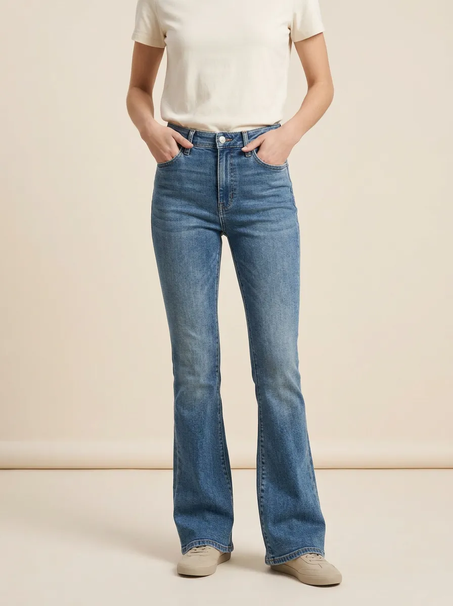 Women's High-Waisted Vintage Wash Flare Print Jeans