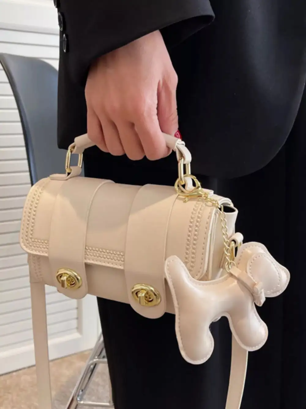 Leather Crossbody Bag with Charm