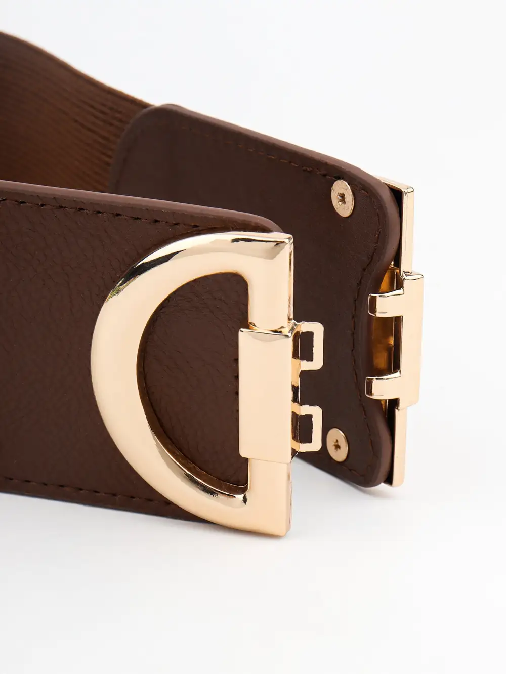 D-Buckle Vegan-Leather Elastic Waist Belt