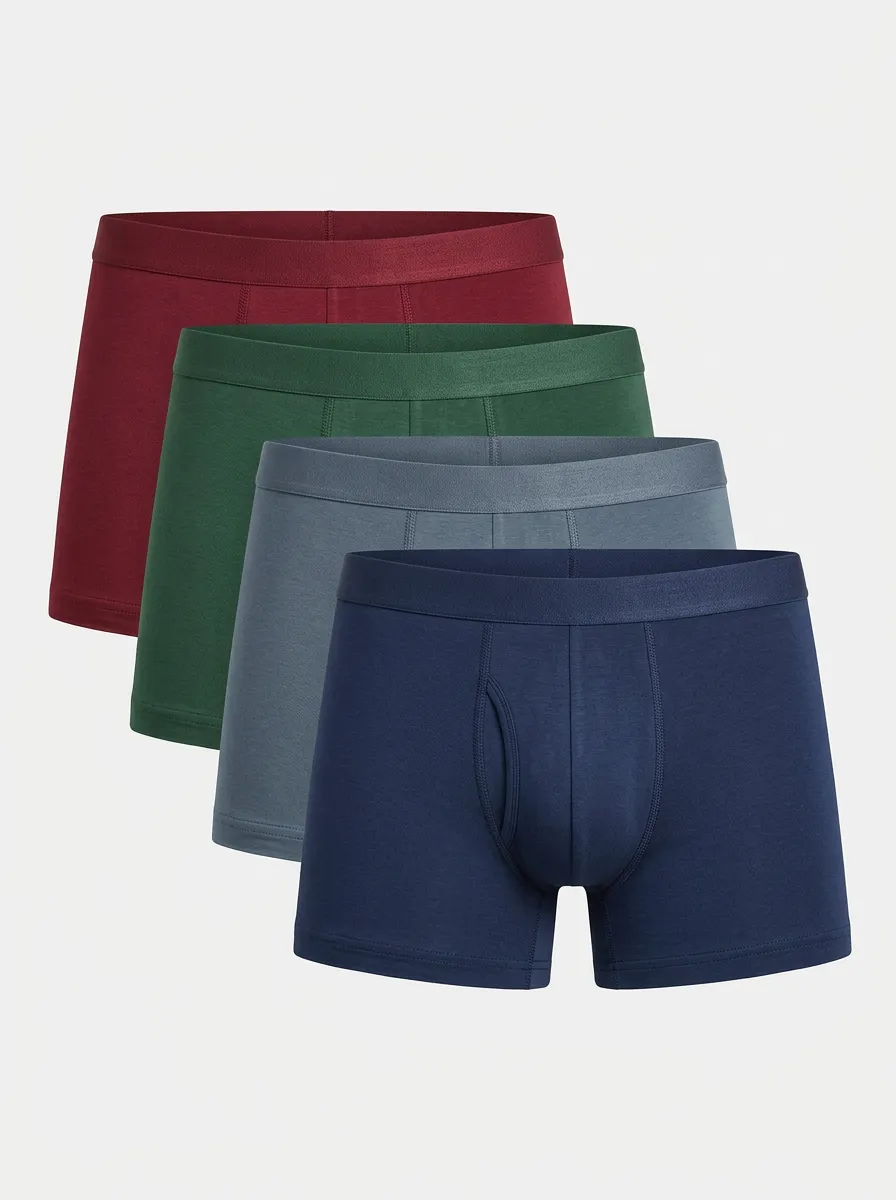 Rugged Solid Cotton Daily Wear Men's Four Pack Boxer Briefs