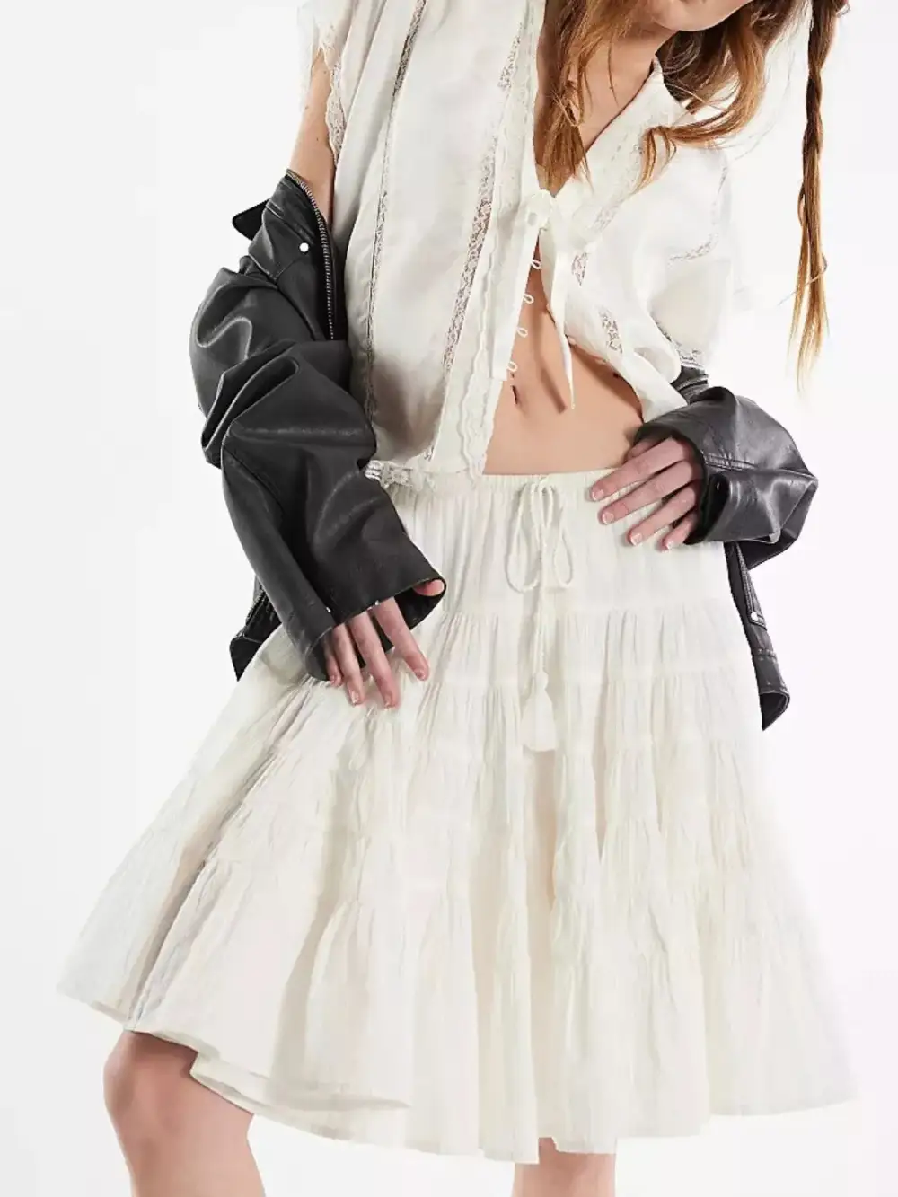 Sequin Drawstring Tiered Mini Skirt