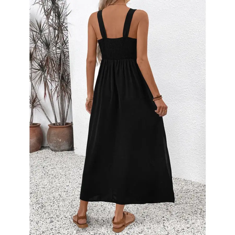 Perfee Embroidered Side Slit Sleeveless Midi Dress