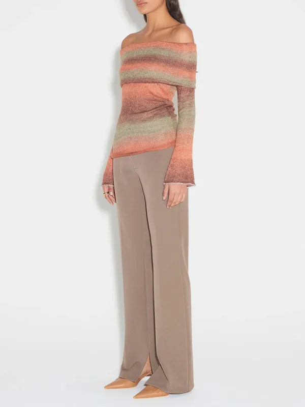 CONTRAST COLOR OFF SHOULDER KNIT TOP