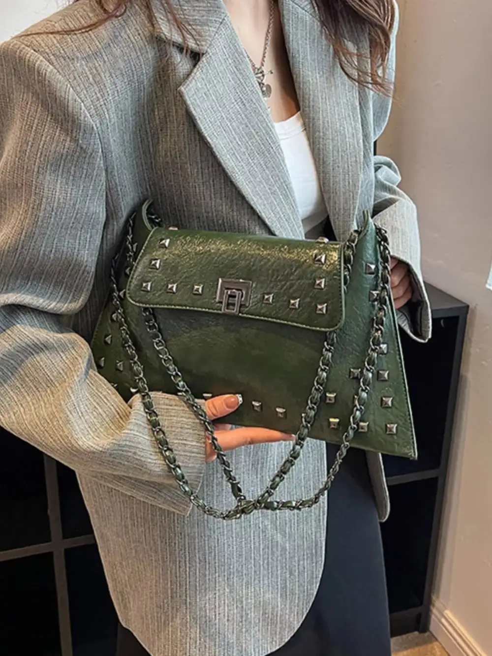 Studded Flap Chain Shoulder Bag