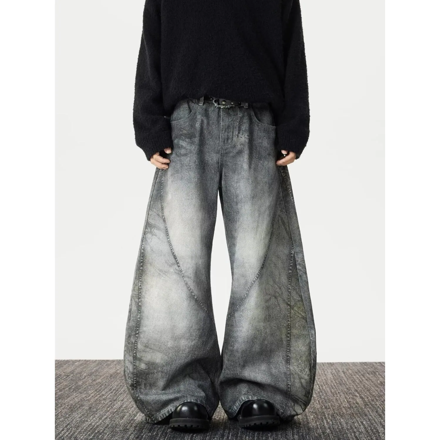 Niche Smoky Grey Slash Denim Jeans