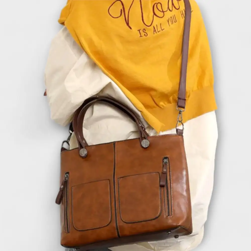 Pocket Front Leather Handbag