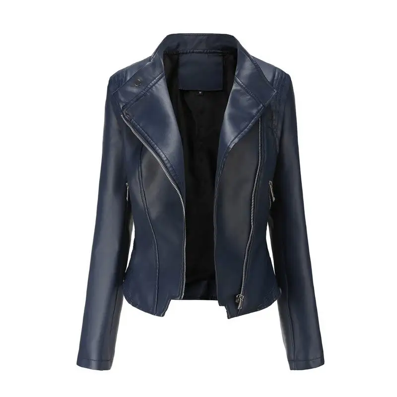 Relaxed Lapel Faux-Leather Leather Casual Outerwear Jacket